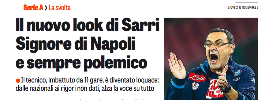 Non è Napoli che ha reso polemico Sarri (come scrive la Gazzetta): lo è sempre stato, solo che non faceva notizia Non è Napoli che ha reso polemico Sarri (come scrive la Gazzetta): lo è sempre stato, solo che non faceva notizia