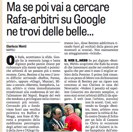 La Gazzetta prova a replicare alle accuse di Benitez e va su Internet ma sbaglia a cercare La Gazzetta prova a replicare alle accuse di Benitez e va su Internet ma sbaglia a cercare
