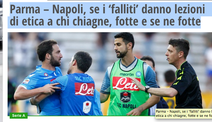 L’indignazione e la lezioncina etica di Gazzetta e Repubblica per l’antisportività del Napoli e di Higuain L’indignazione e la lezioncina etica di Gazzetta e Repubblica per l’antisportività del Napoli e di Higuain