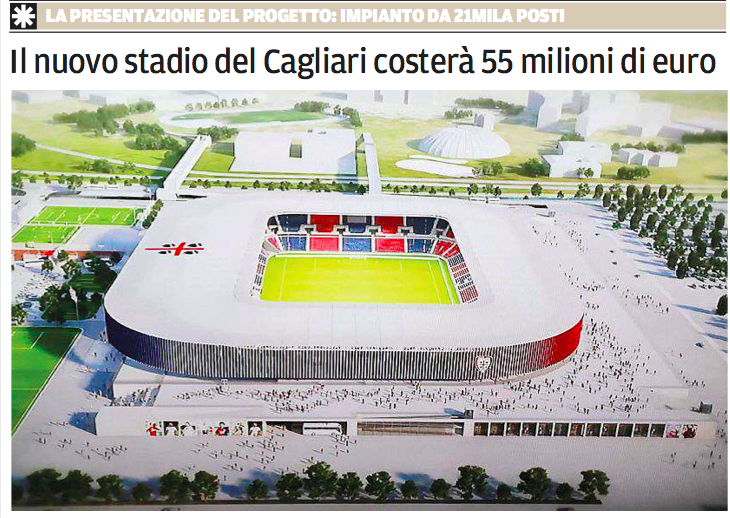 Anche il Cagliari presenta il nuovo stadio. Ma cerca anche fondi pubblici