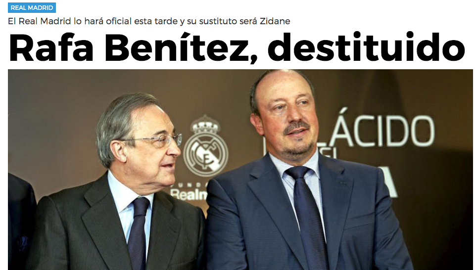 Marca annuncia l’esonero di Benitez dal Real Madrid