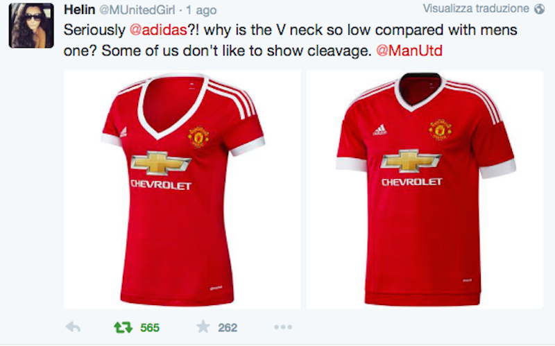 L’Adidas accusata di sessismo per la nuova maglia del Manchester United: per le donne prevista un’ampia scollatura