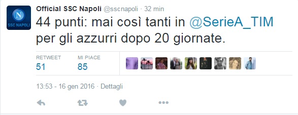 Napoli nella storia, mai 44 punti in 20 giornate. La società celebra il record su Twitter Napoli nella storia, mai 44 punti in 20 giornate. La società celebra il record su Twitter