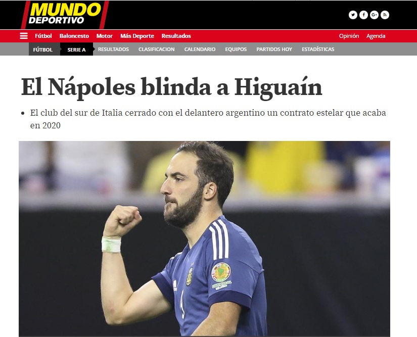 Breaking News dalla Spagna: tre siti battono la notizia del rinnovo di Higuain