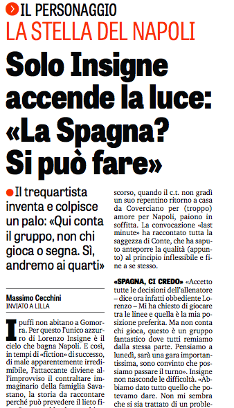 “Insigne puffo a Gomorra”. La Gazzetta agita Napoli ma non spariamo sulla Gazzetta