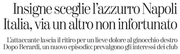 Su tutti i quotidiani la polemica tra la Nazionale e il Napoli per l’abbandono di Insigne. La Stampa dimentica il “caso Juve” Su tutti i quotidiani la polemica tra la Nazionale e il Napoli per l’abbandono di Insigne. La Stampa dimentica il “caso Juve”