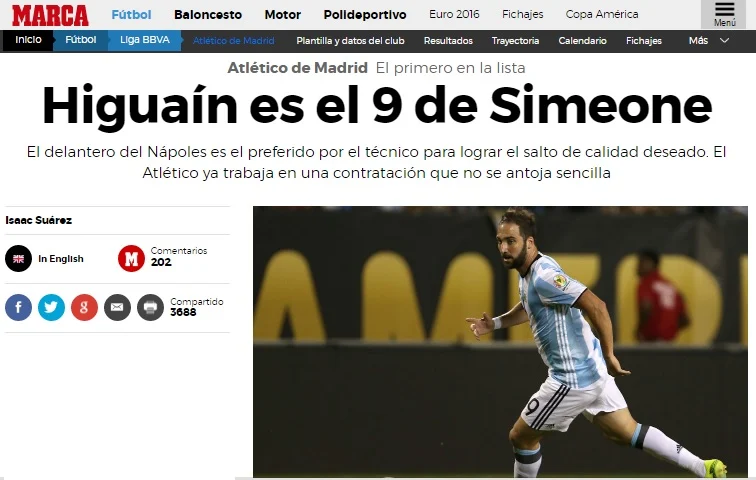 La nuova destinazione di Higuain