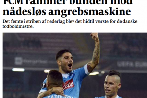 Il Napoli ne fa cinque e in Danimarca i quotidiani fanno a pezzi il Midtjylland: «Lo speaker del San Paolo ha avuto un bel da fare» item-thumbnail