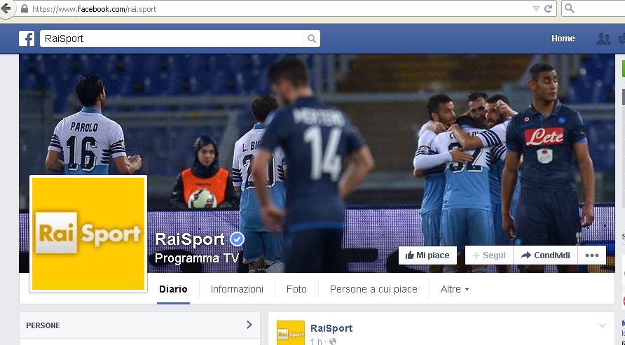 La copertina facebook di Rai Sport (con la Lazio che festeggia il gol)