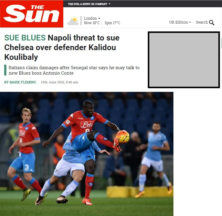 il Sun scrive di De Laurentiis e Koulibaly
