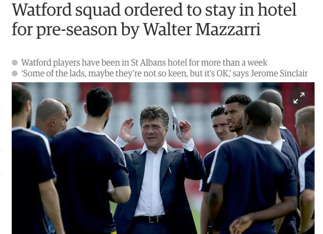 Mazzarri sorprende il Guardian: “Calciatori chiusi in hotel durante il ritiro”