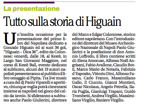 “Higuain – Dica 36” e il Subbuteo al Kestè (e sul Mattino) “Higuain – Dica 36” e il Subbuteo al Kestè (e sul Mattino)