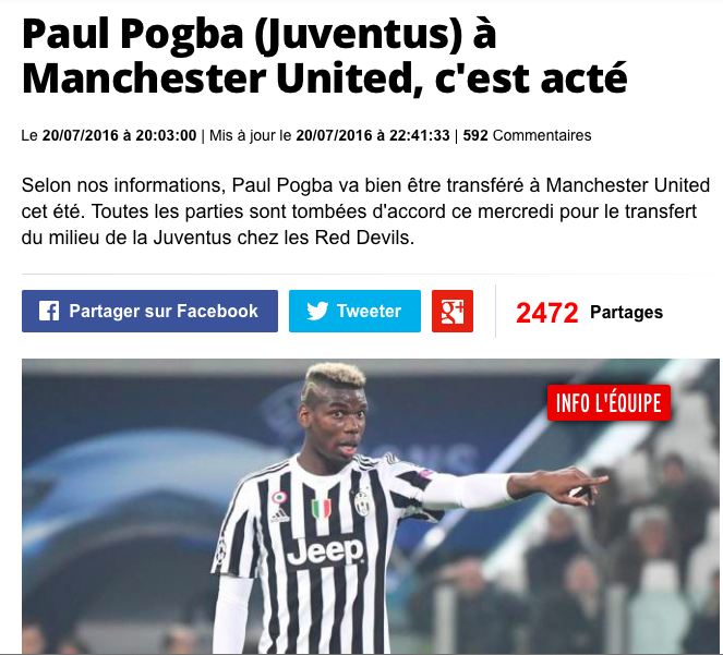 Adieu Pogba: sì al Manchester. 96 milioni alla Juve, 24 a Raiola