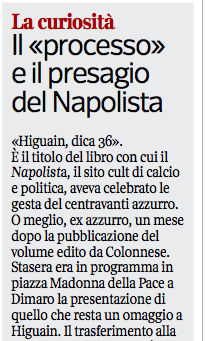 L’omaggio del Corrmezz alla profezia del Napolista: «Aveva capito l’essere juventino di Higuain»