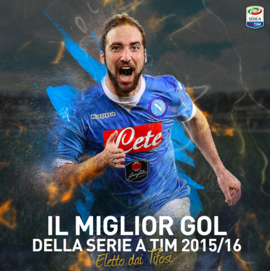 Rovesciata di Higuain contro il Frosinone miglior gol della stagione 2015-2016