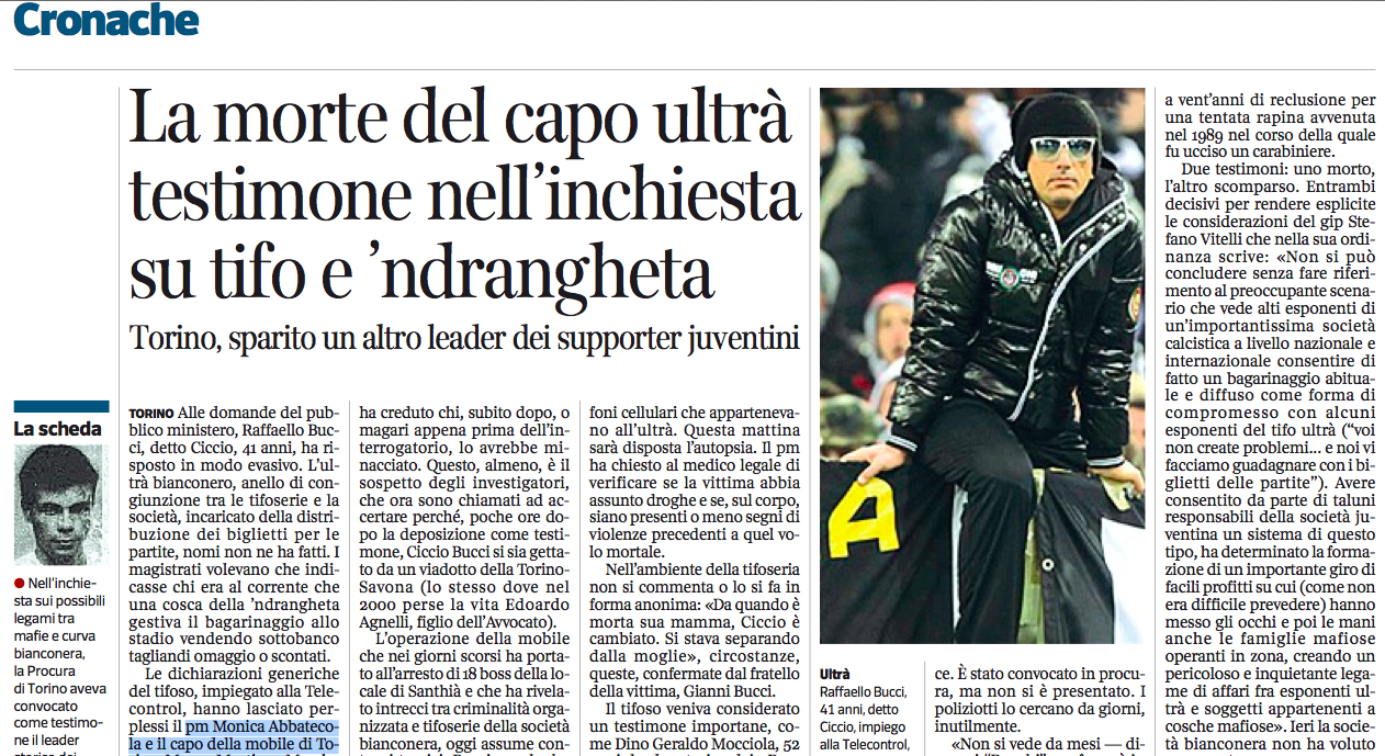 Juve-ultras-’ndrangheta: inchieste e suicidi confermano il marcio del calcio italiano Juve-ultras-’ndrangheta: inchieste e suicidi confermano il marcio del calcio italiano