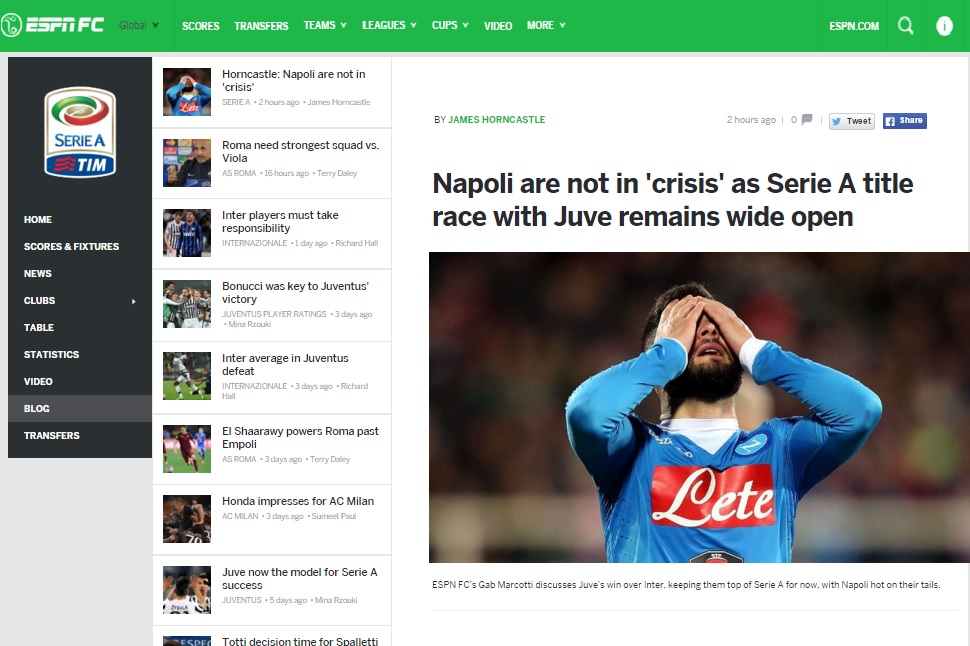 «Napoli are not in crisis»: l’analisi di James Horncastle su Espn