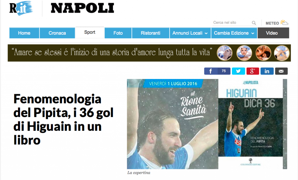 Su Repubblica “Higuain – Dica 36” che sarà presentato venerdì sera alla Sanità