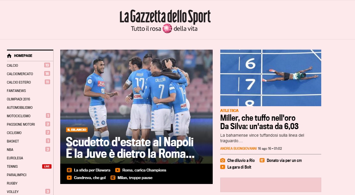La Gazzetta si ricorda del Napoli: lo scudetto d’estate è azzurro La Gazzetta si ricorda del Napoli: lo scudetto d’estate è azzurro