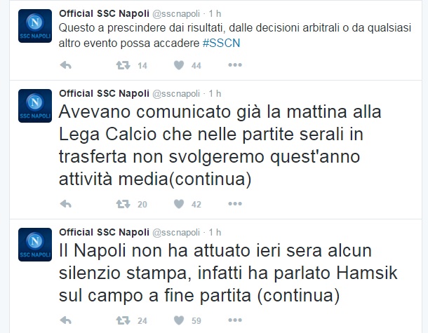 «Nessuna attività media per i match serali in trasferta». Le spiegazioni del Napoli al silenzio di Pescara