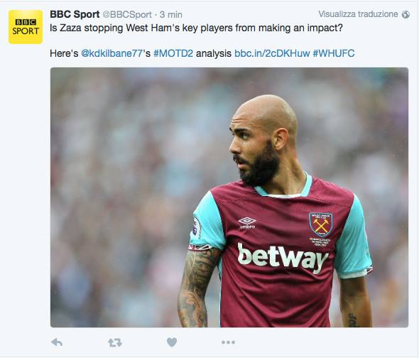 La Bbc si chiede se il problema del West Ham non sia Zaza: zero tiri in porta in tre partite