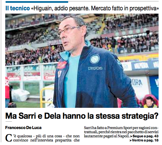 Anche Il Mattino non ha gradito le frasi di Sarri