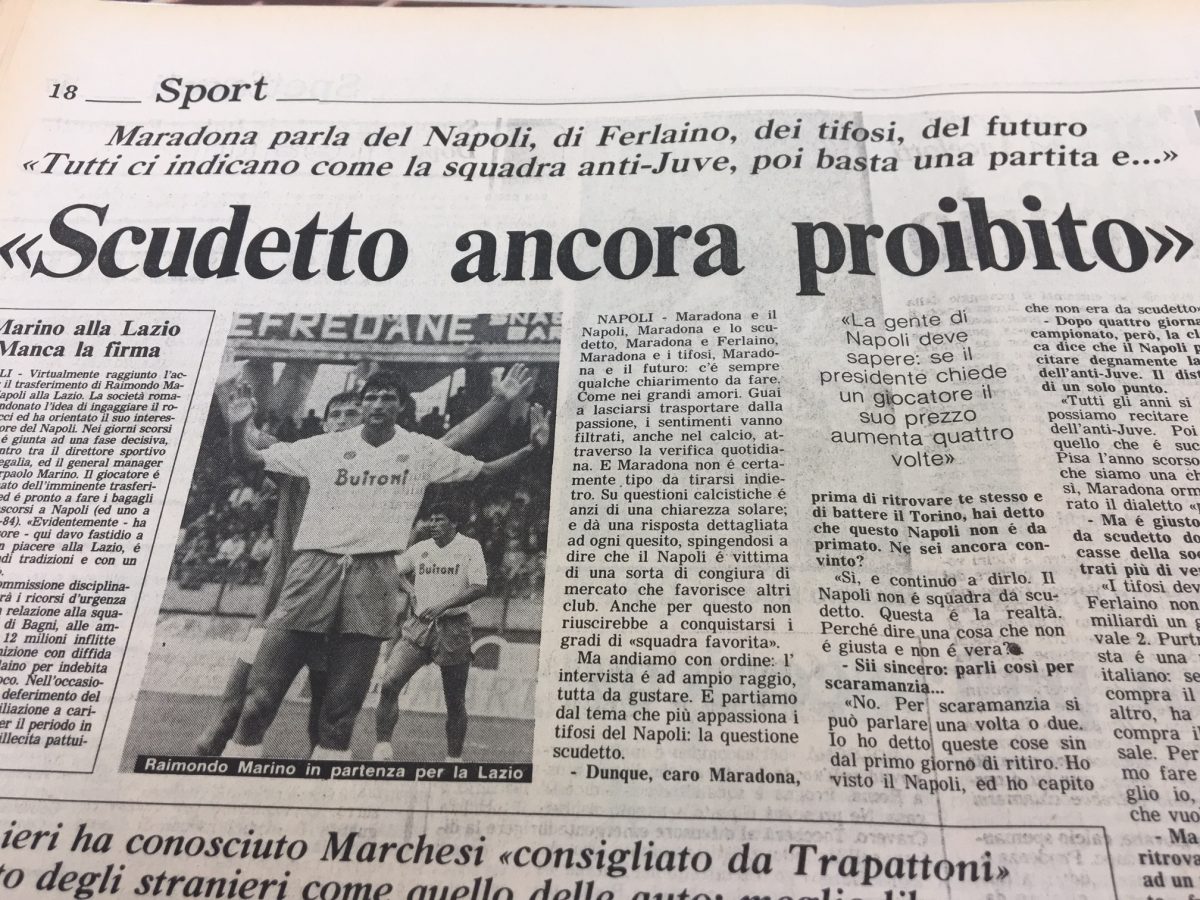 Trent’anni fa polemica a Napoli perché Bianchi e Maradona dissero: «Non siamo da scudetto»
