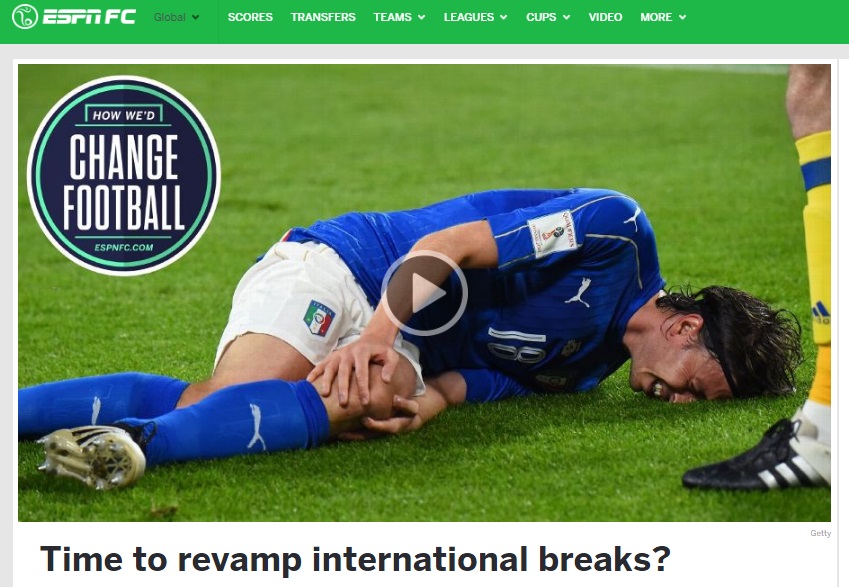 Le proposte di Espnfc per migliorare il calcio: c’è anche l’eliminazione del break per le nazionali Le proposte di Espnfc per migliorare il calcio: c’è anche l’eliminazione del break per le nazionali