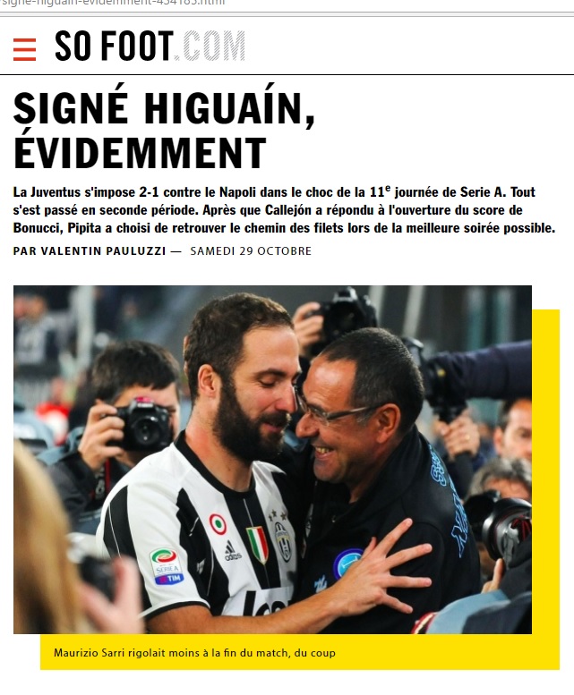 Juventus-Napoli all’estero: «Naturalmente, segna Higuain»