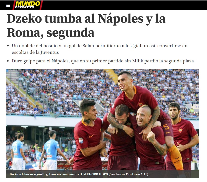 Dzeko protagonista per i giornali stranieri, per Espnfc «Il Napoli ha dominato il primo tempo»