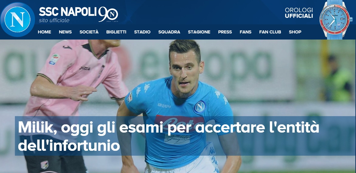 La nota ufficiale del Napoli sull’infortunio di Milik: «Oggi gli esami diagnostici»