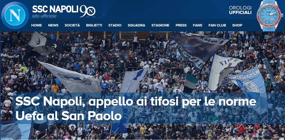 La nota ufficiale del Napoli: «Appello ai tifosi, rispettate le regole Uefa»