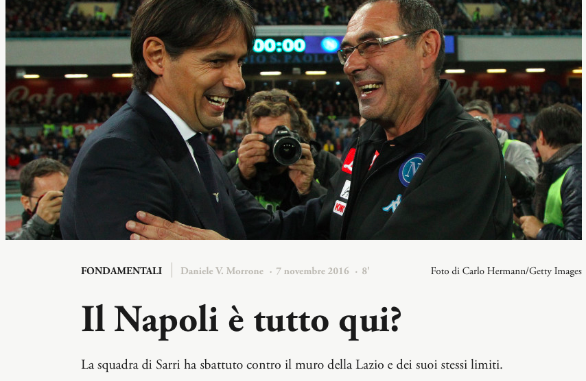 L’Ultimo Uomo smentisce Sarri: «Napoli mai realmente pericoloso»