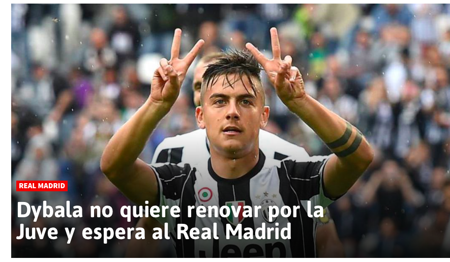 “Dybala rifiuta il rinnovo con la Juventus, vuole il Real Madrid”