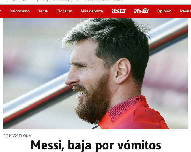Attacco di vomito, Messi non gioca Barcellona-Malaga Attacco di vomito, Messi non gioca Barcellona-Malaga