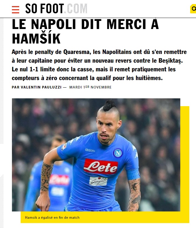 Besiktas-Napoli vista dall’estero: «Dire grazie ad Hamsik»