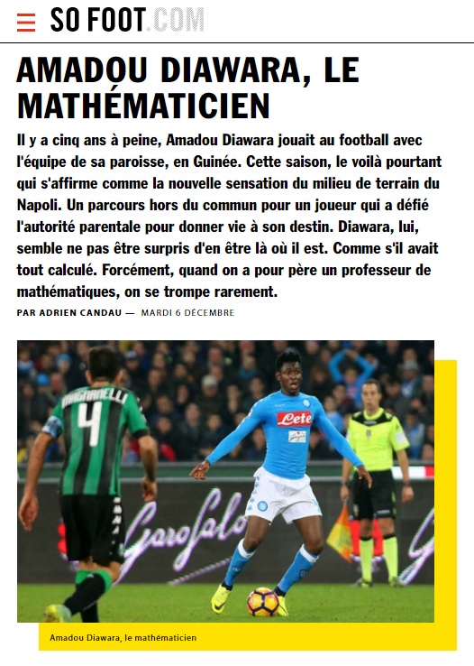 Diawara, per i francesi di So Foot, è «matematico»