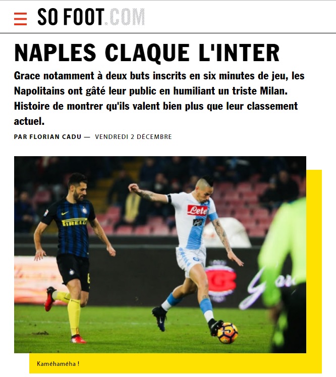 «Il Napoli surclassa l’Inter»: il 3-0 del San Paolo visto dall’estero