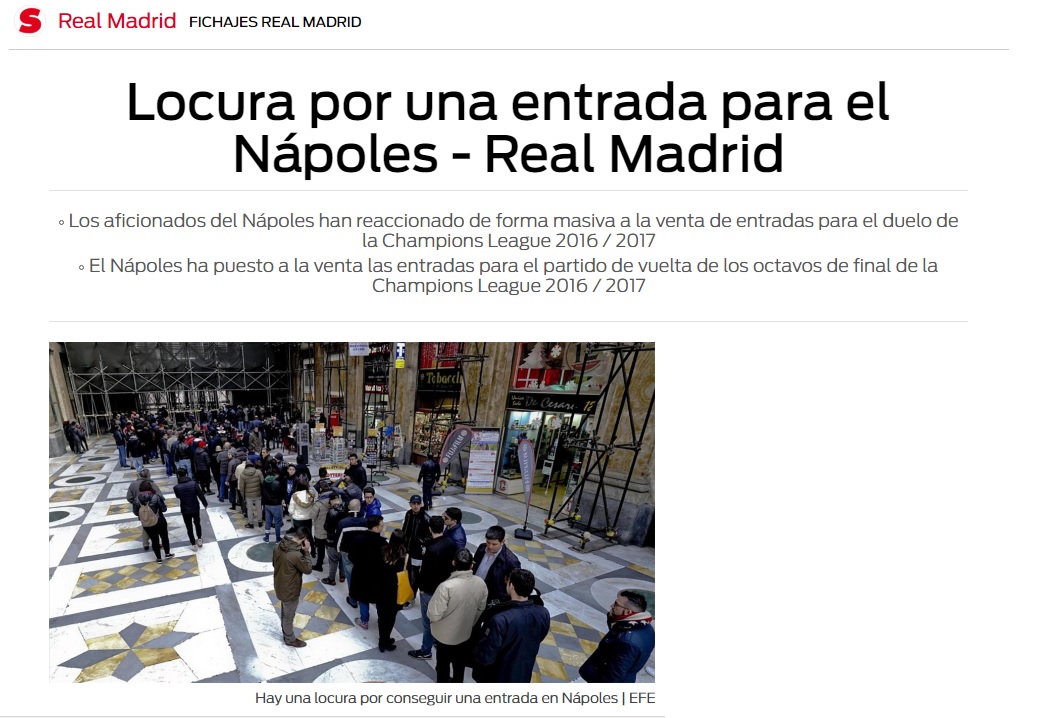Napoli-Real Madrid, la “locura por un entrada” dei giornali spagnoli