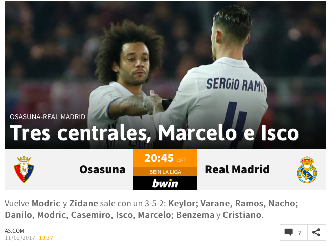 Osasuna-Real Madrid, Zidane schiera la difesa a tre