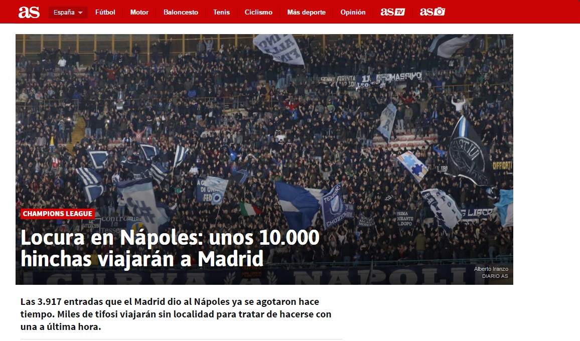 As scrive un altro pezzo sulla “locura” dei napoletani per il match col Madrid: in 10mila nella capitale spagnola