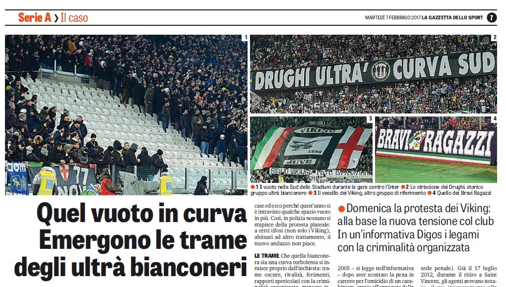 Juve, ultras e ‘ndrangheta: la Gazzetta racconta i vuoti sugli spalti dello Stadium Juve, ultras e ‘ndrangheta: la Gazzetta racconta i vuoti sugli spalti dello Stadium