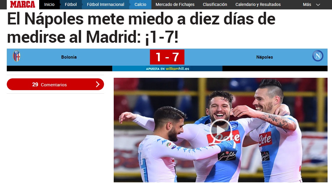 “El Napoles mete miedo al Madrid”: Bologna-Napoli vista dall’estero “El Napoles mete miedo al Madrid”: Bologna-Napoli vista dall’estero