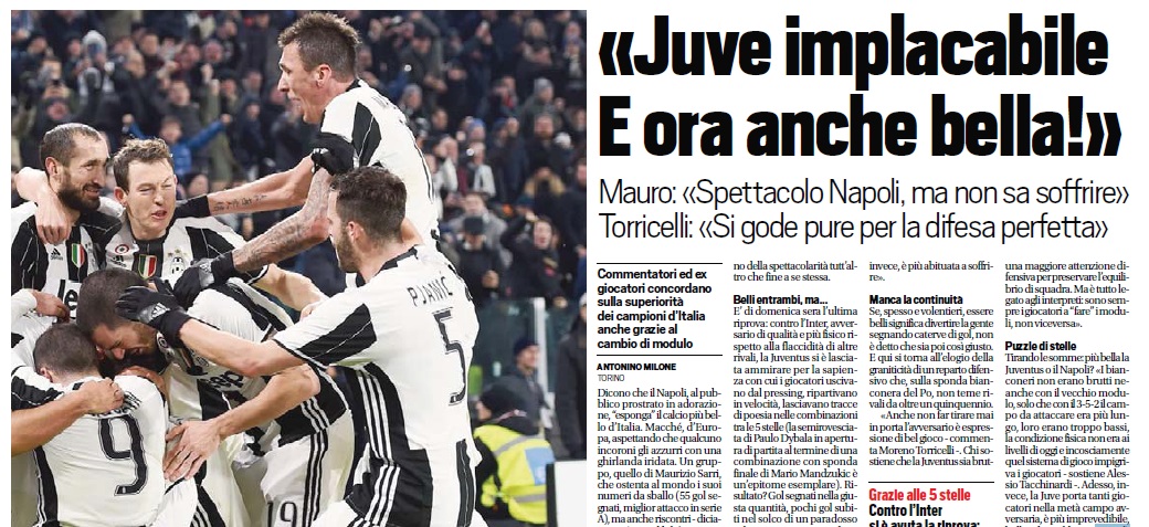 E nun ce vonno stà, oggi tocca a Tuttosport: «La Juve ora è anche bella»