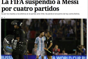 Messi, quattro giornate di squalifica per insulti al guardalinee di Argentina-Cile item-thumbnail