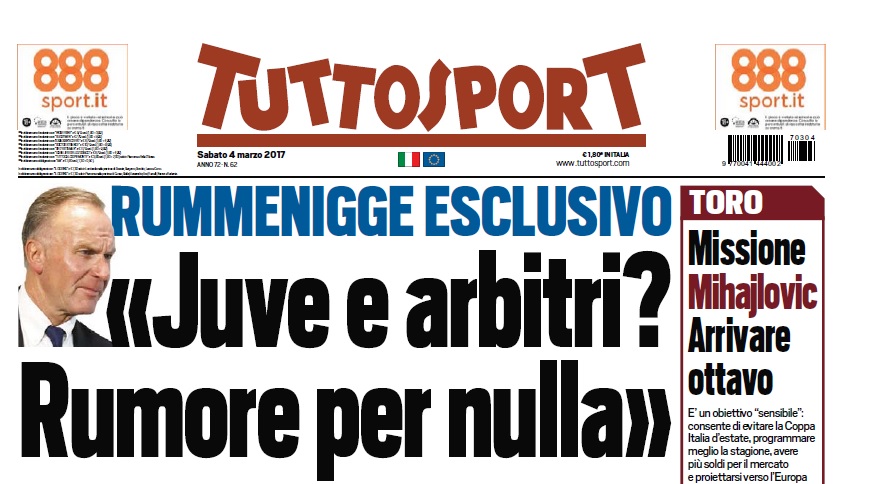 Tuttosport si aggrappa a Rummenigge ma “dimentica” il piagnisteo di Marotta a Monaco