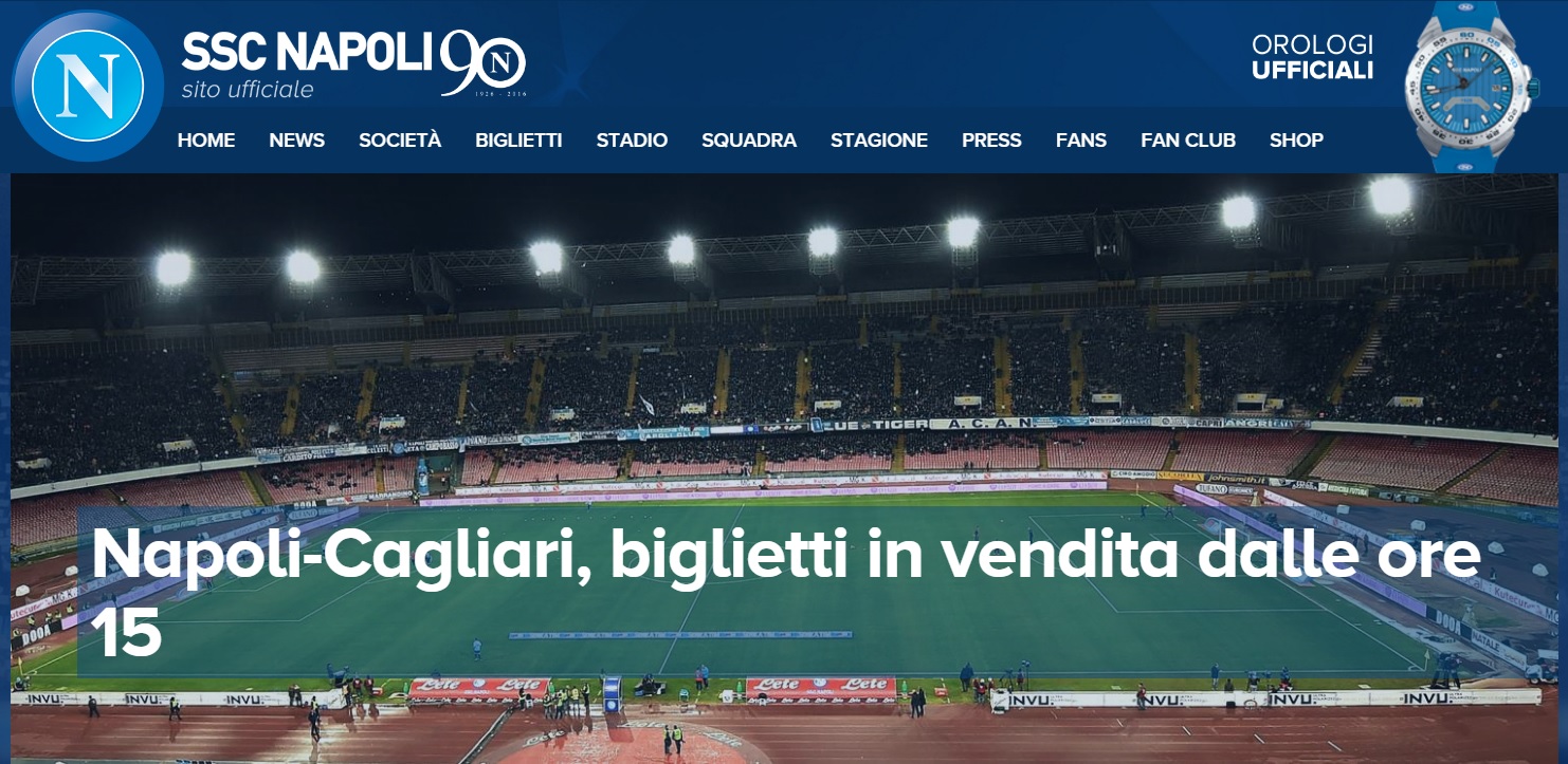 Napoli-Cagliari, biglietti in vendita: le Curve a 8 euro, 20 euro per i distinti