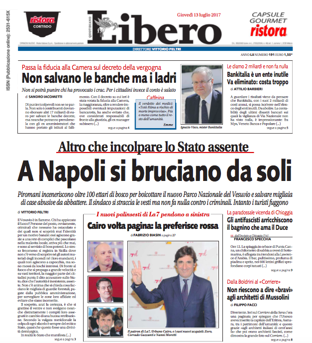 Il Vesuvio e la scarsa stima di Vittorio Feltri per i (pochi) lettori di Libero