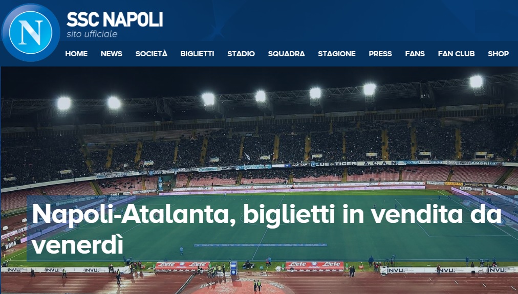 Napoli-Atalanta, i biglietti in vendita da venerdì: Curve a 12 euro