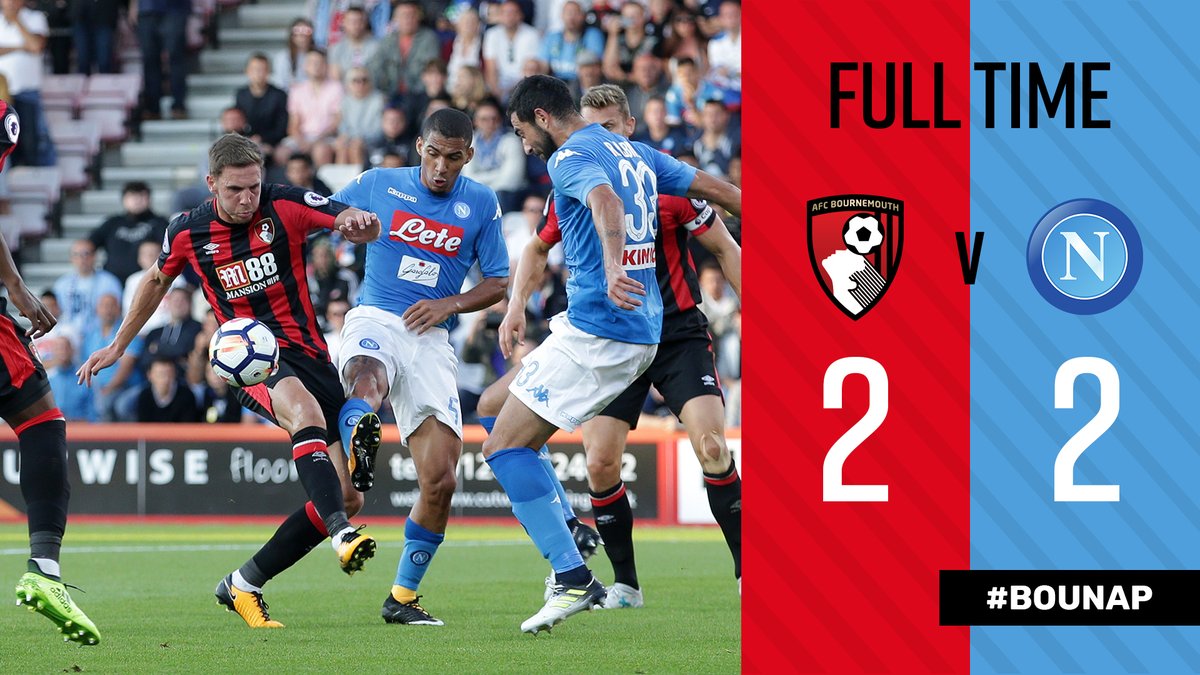 Bournemouth-Napoli 2-2. Ottimo primo tempo, il Napoli è calato nella ripresa Bournemouth-Napoli 2-2. Ottimo primo tempo, il Napoli è calato nella ripresa